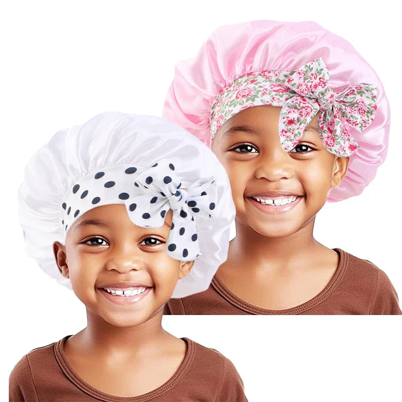 2PCS/LOT Baby Elastic Wide Edge Satin Nightcap Cute