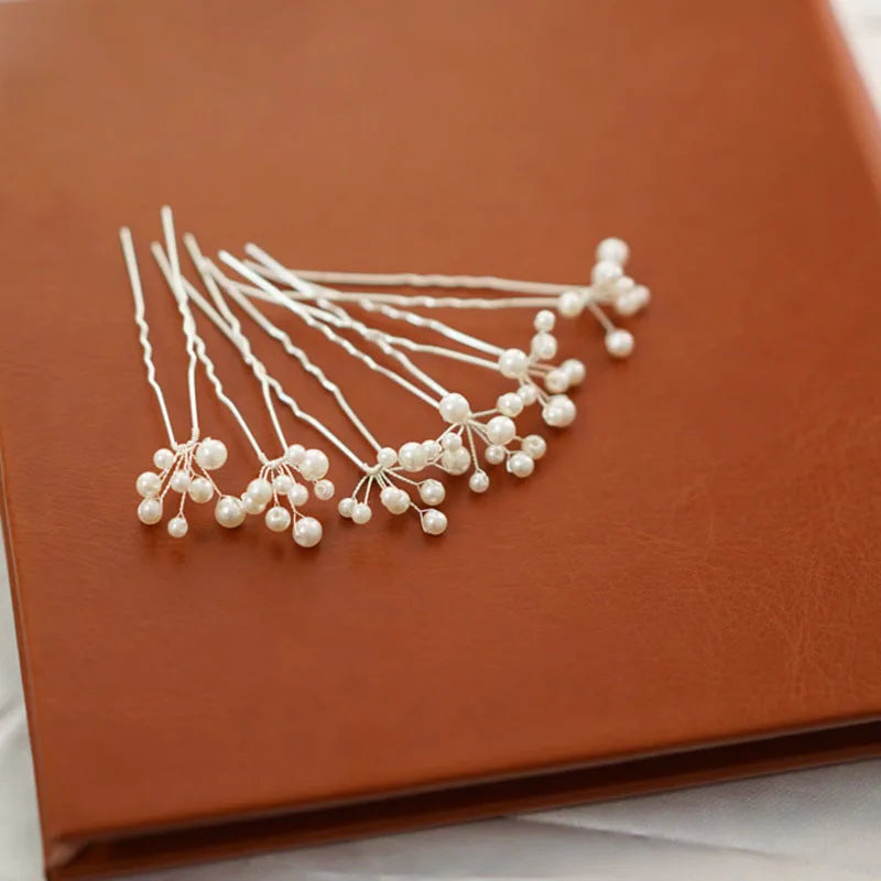 SLBRIDAL Handmade Rhinestones Crystal Pearls Bridal Hair Pin
