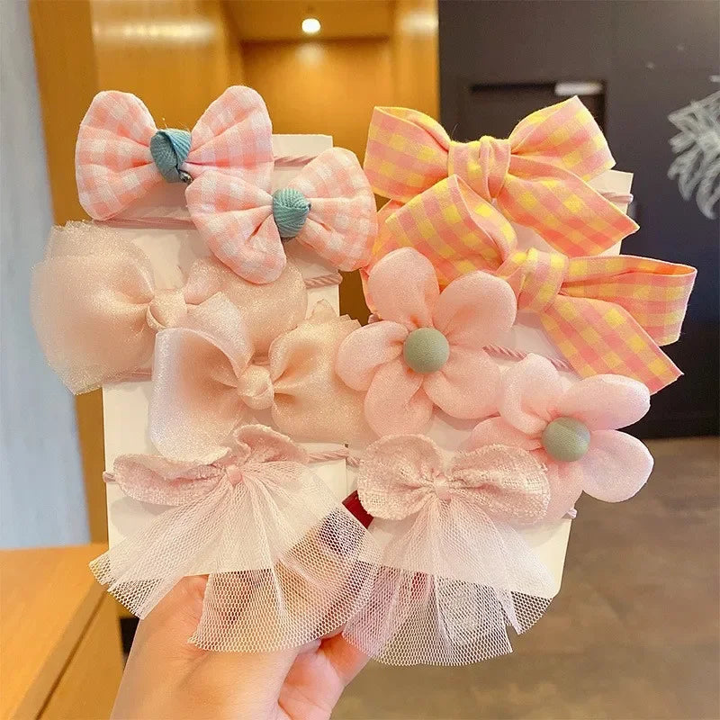 10Pcs/Set Big Bow Flower Elastic Hairbands Children Girls
