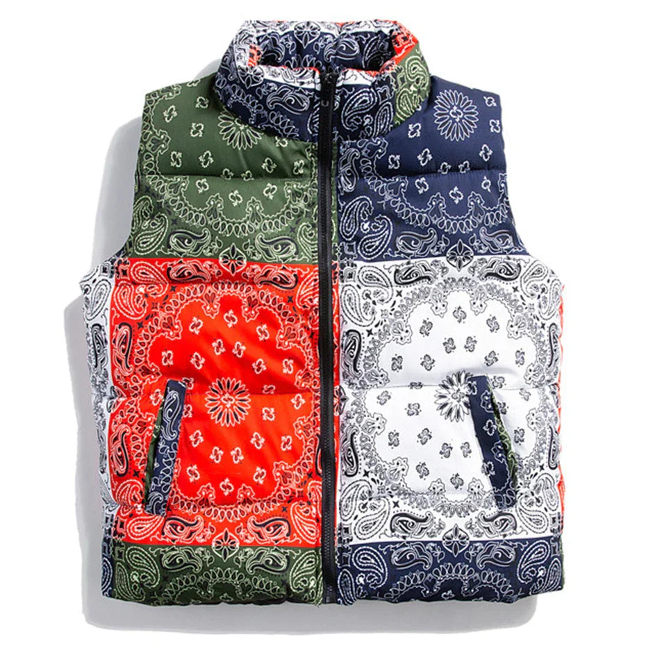 Winter Padded Vest Paisley Bandana Pattern Thick Warm