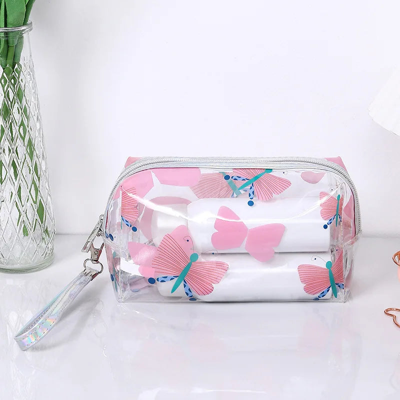 Strawberry Butterfly Fruit Print Clear Makeup Bag Fashion