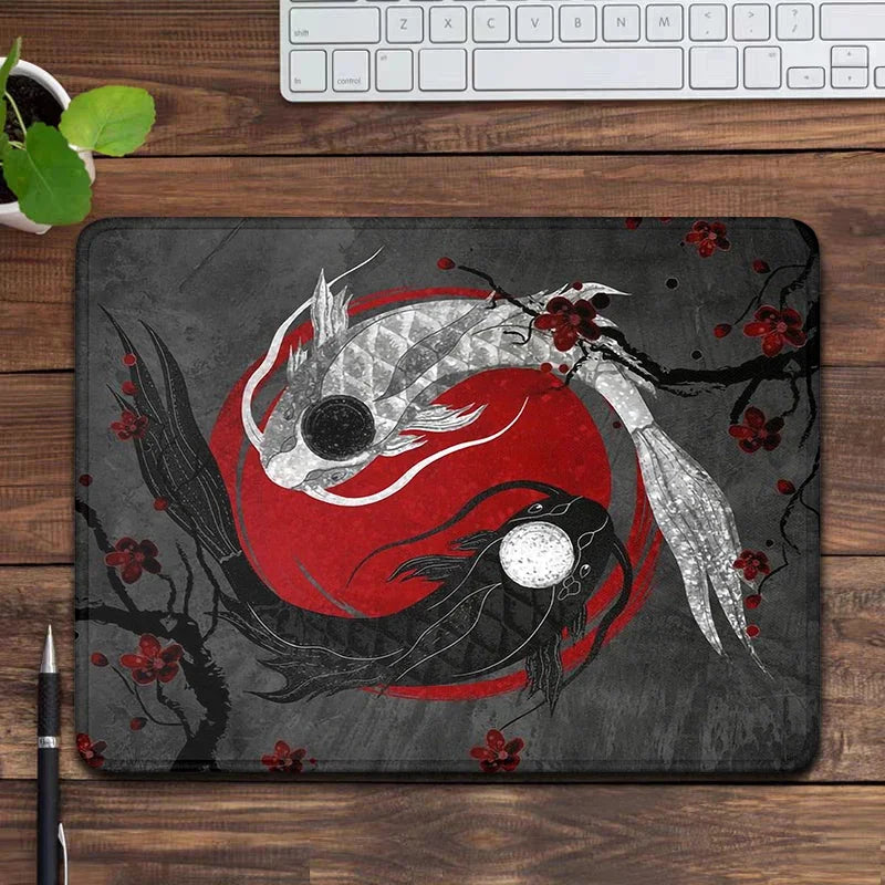 Japanese Koi Desk Mat Black and Red Mouse