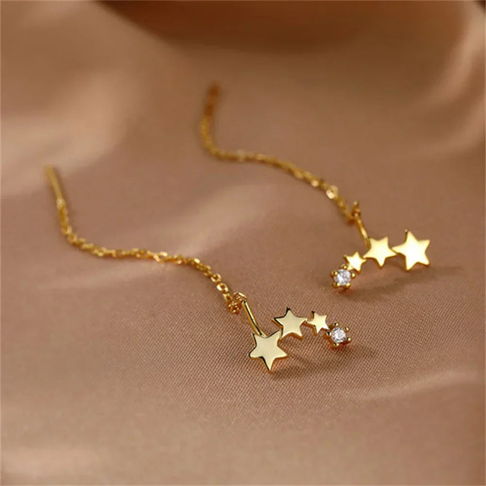 INS Star Long Tassel Ear Wire Trendy Silver