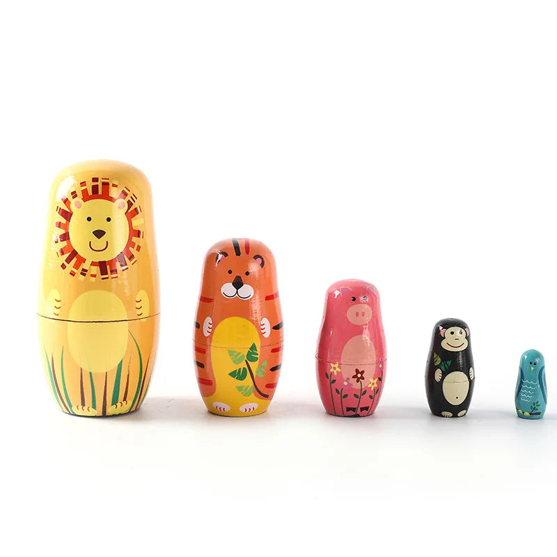 5 Pieces Cute Nesting Dolls - Handmade Wooden