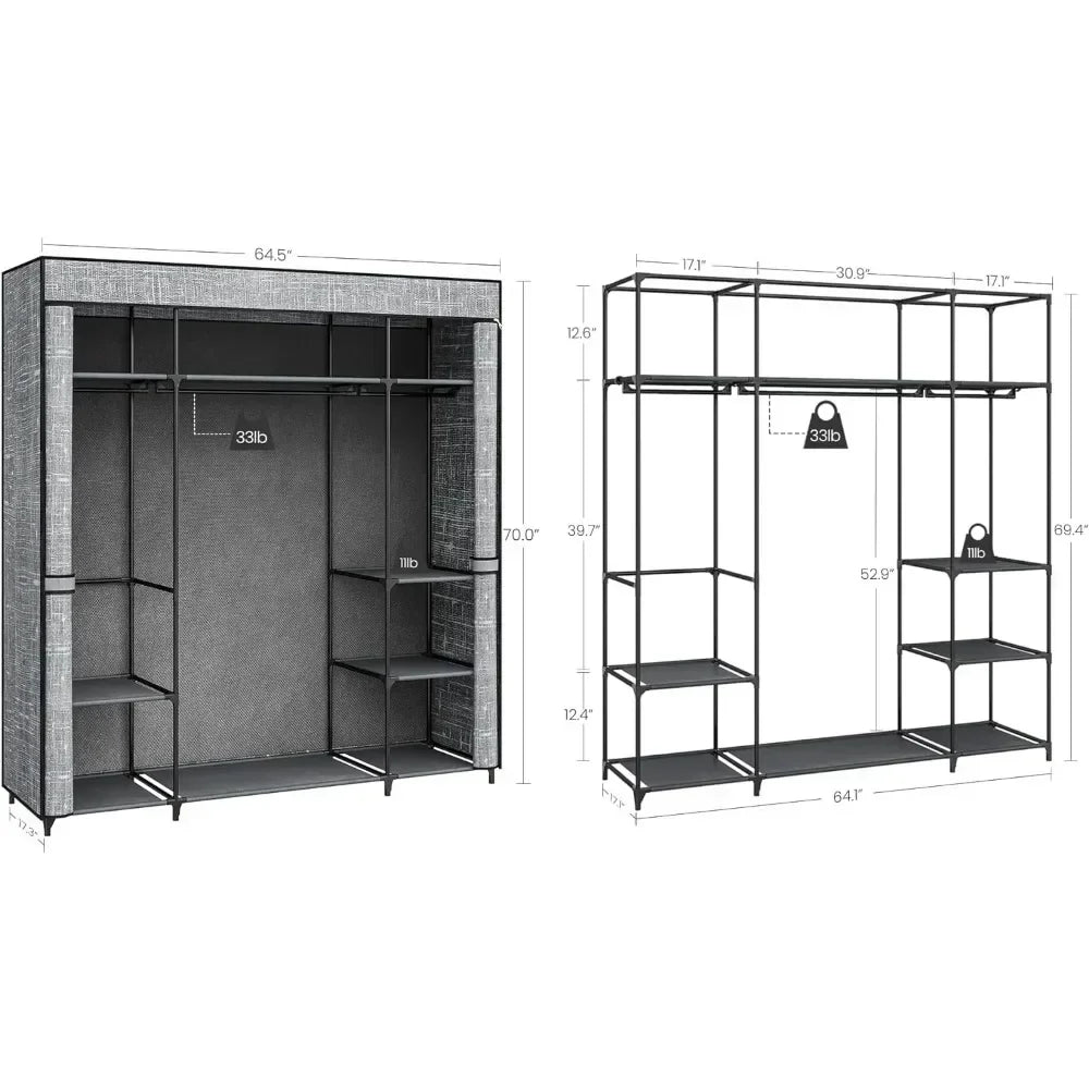 Closet Wardrobe, 64.5-inch Portable Closet for Bedroom, 3