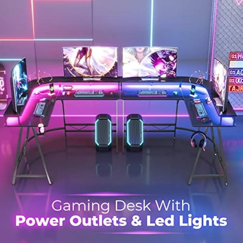 L Shaped Desk Gaming Desk with LED Lights