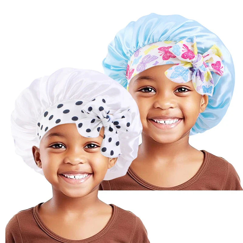 2PCS/LOT Baby Elastic Wide Edge Satin Nightcap Cute