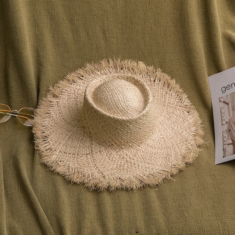 2024 Handmade Big Brim Hat Oversized Tassel Burrs