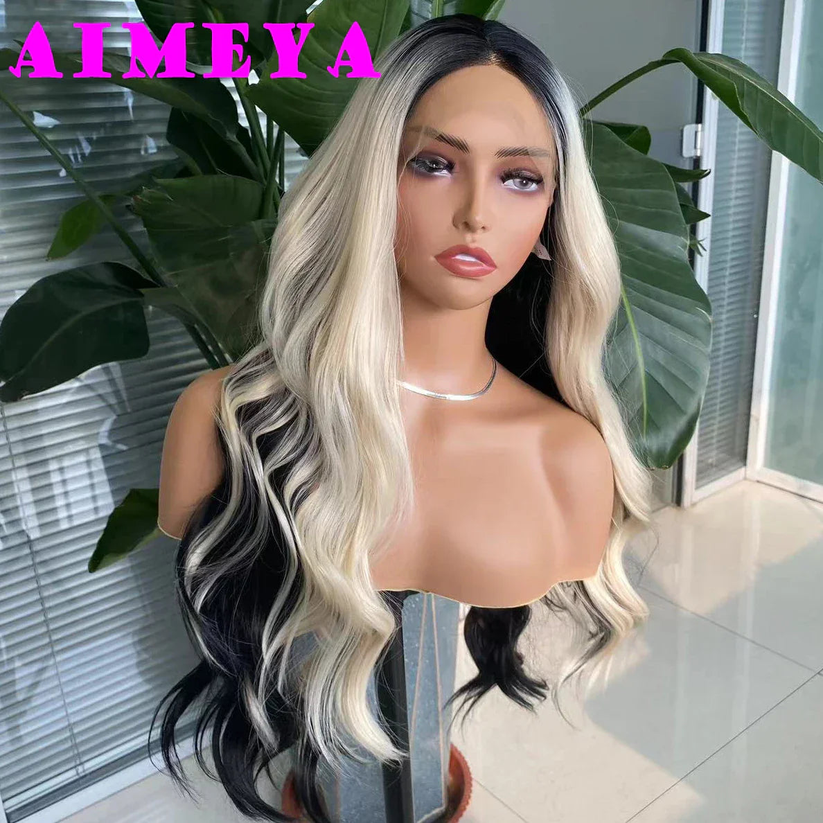 AIMEYA Ombre Green Synthetic Lace Front Wig for