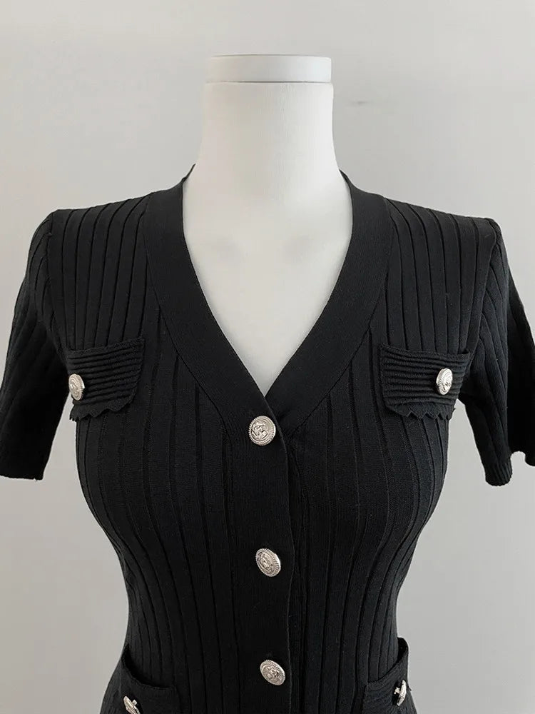 Summer Midi Dress Women Knitted Black Bodycon Korea