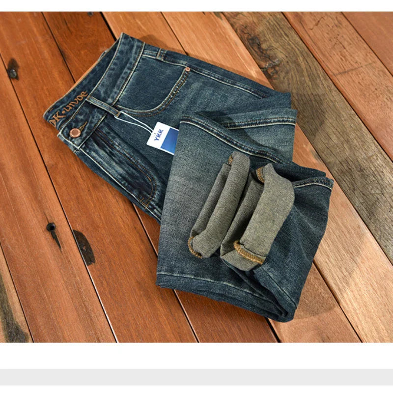 Spring Autumn New Cotton Retro Tapered Jeans Men