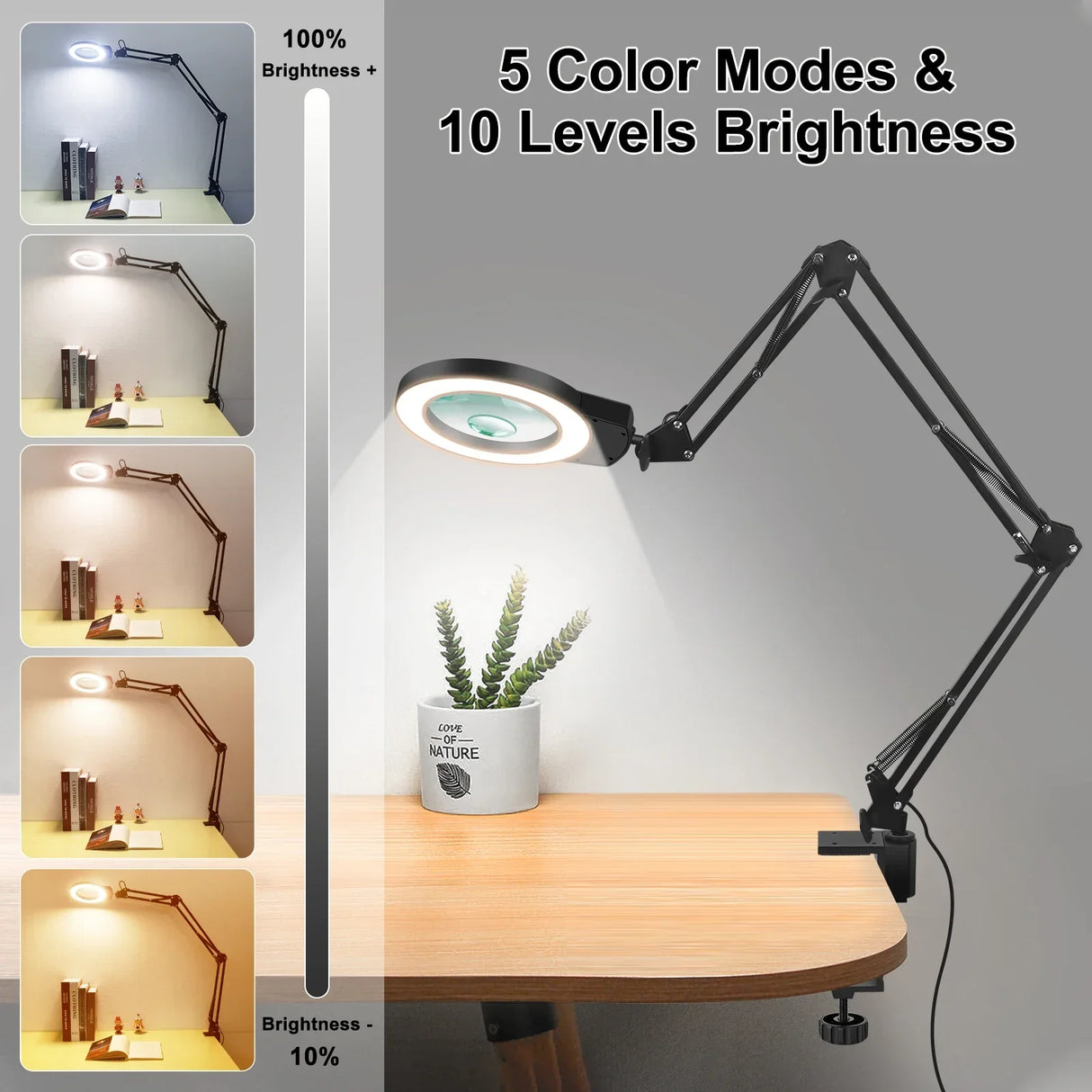 NEWACALOX 10X/5X Magnifier 5 Colors Illuminated Magnifying Glass