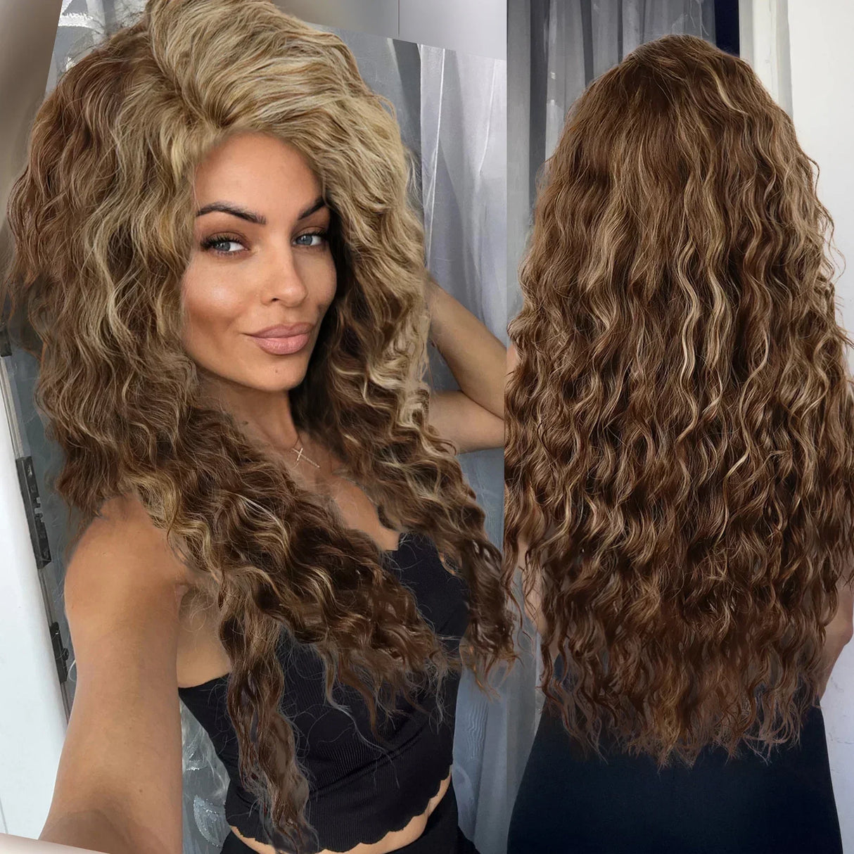 GNIMEGIL Synthetic Long Wave Wig for Woman Natural