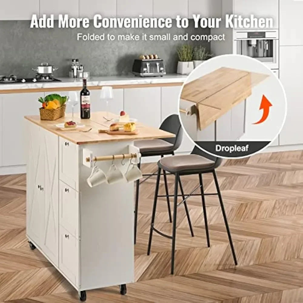 45.3" Width Mobile Carts With Storage Cabinet Kitchen