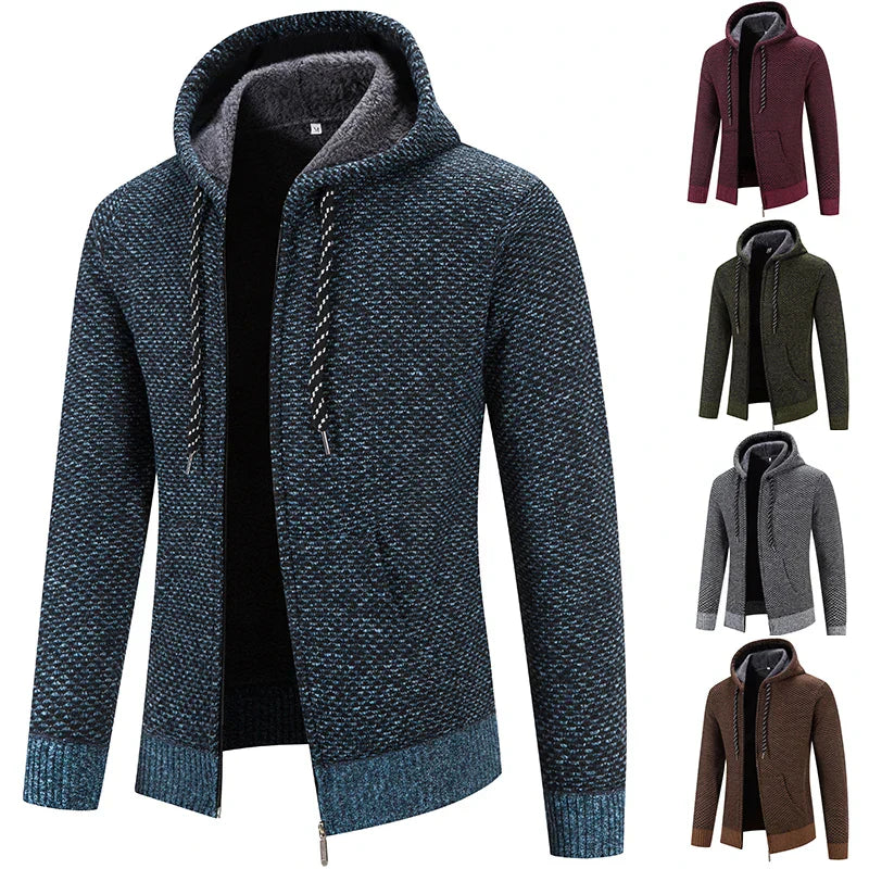 Male Knitted Casual Jackets with Hood Men's Sweater