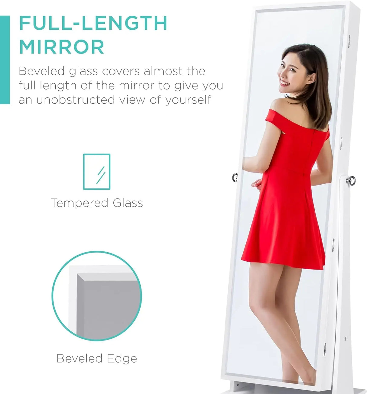 360 Swivel Mirrored Jewelry Cabinet, Full Length Armoire,