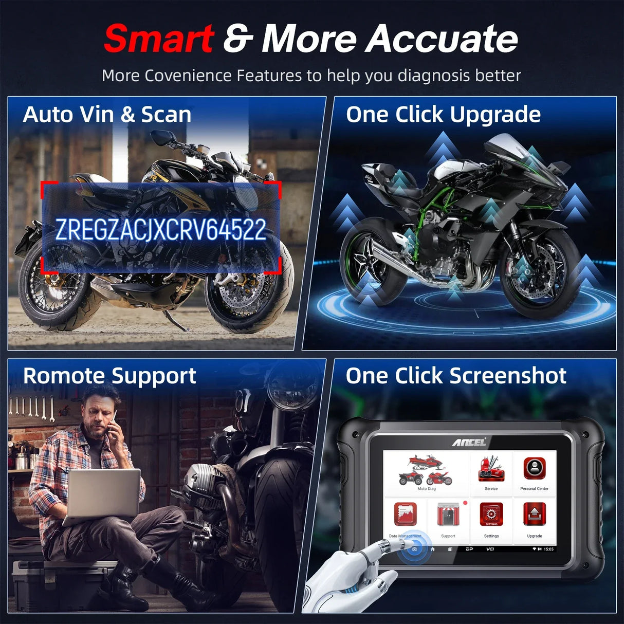 ANCEL MT700 OBD2 Motorcycle Scanner Full System Diagnostic