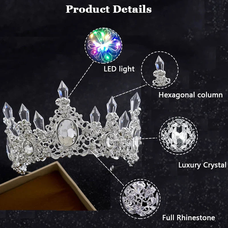 LED Light Crystal Crown Tiaras for Bride Women