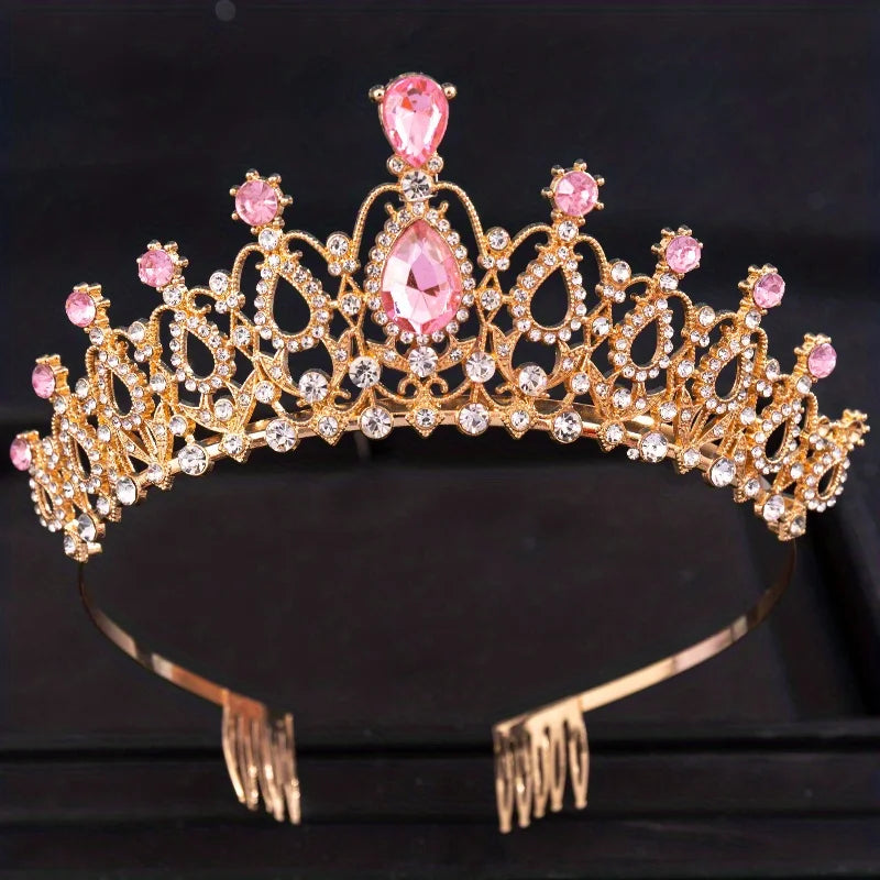 Pink Crystal Tiaras And Crowns Rhinestone Prom Diadem