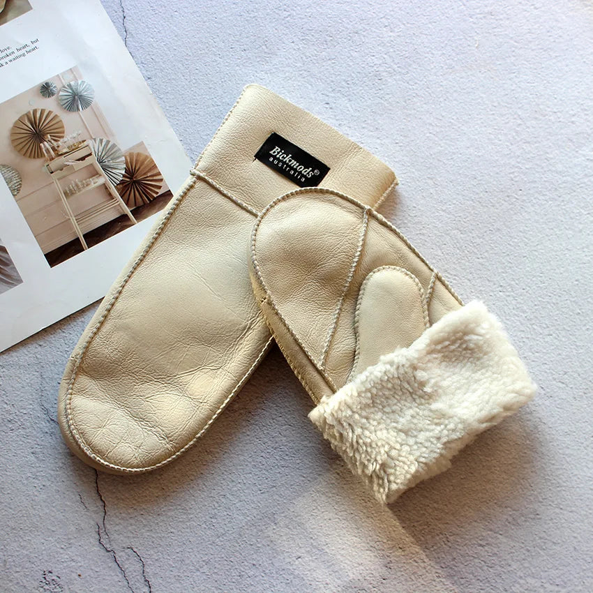 Sheepskin Fur Mittens Women's Leather Wool Color Winter