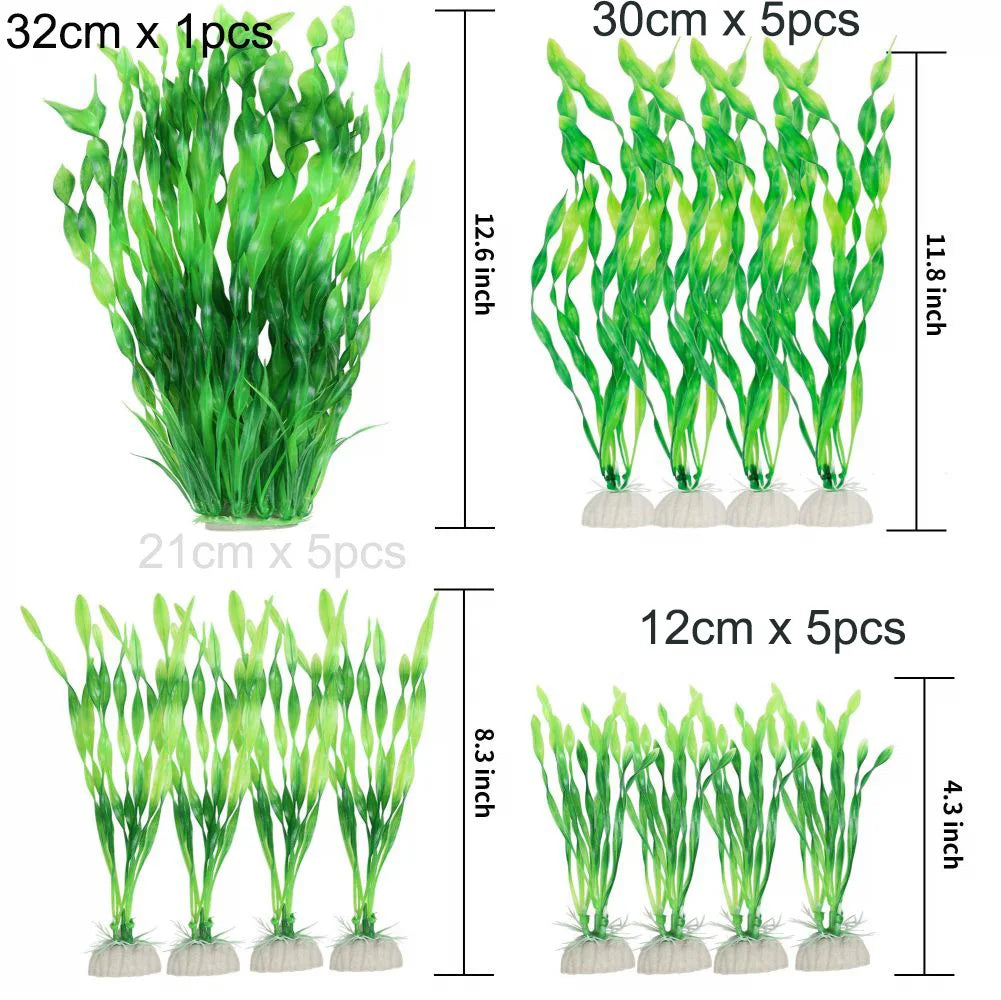 16pcs Green Aquarium Plants Artificial Plastic Seaweed Water