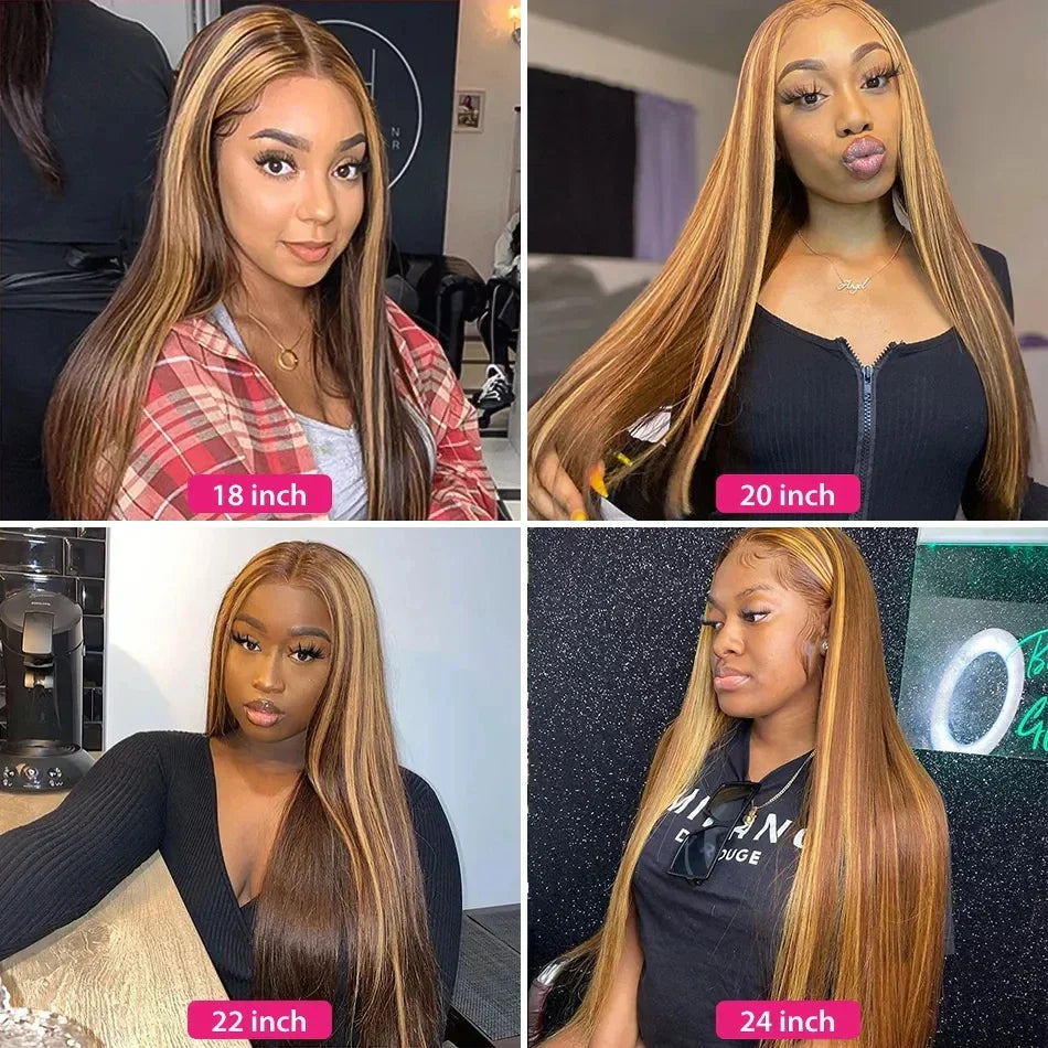 Highlight Ombre Colored Brown Lace Front Human Hair