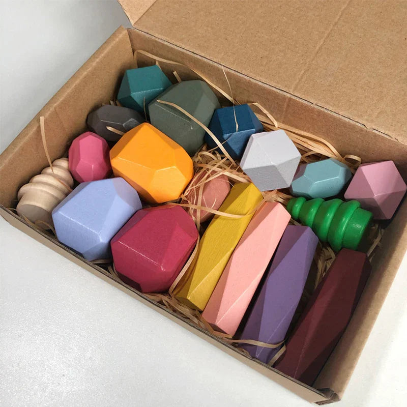 Pcs Wooden Stacking Rocks Building Blocks, Colored Solid