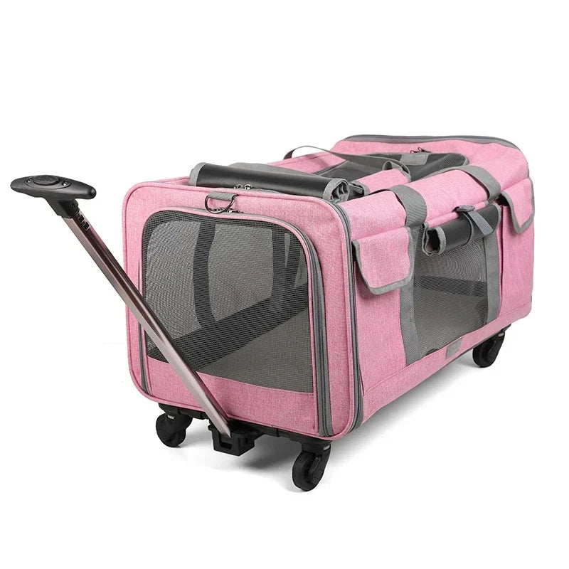 Portable Pet Trolley Case Detachable Universal Wheel Breathable