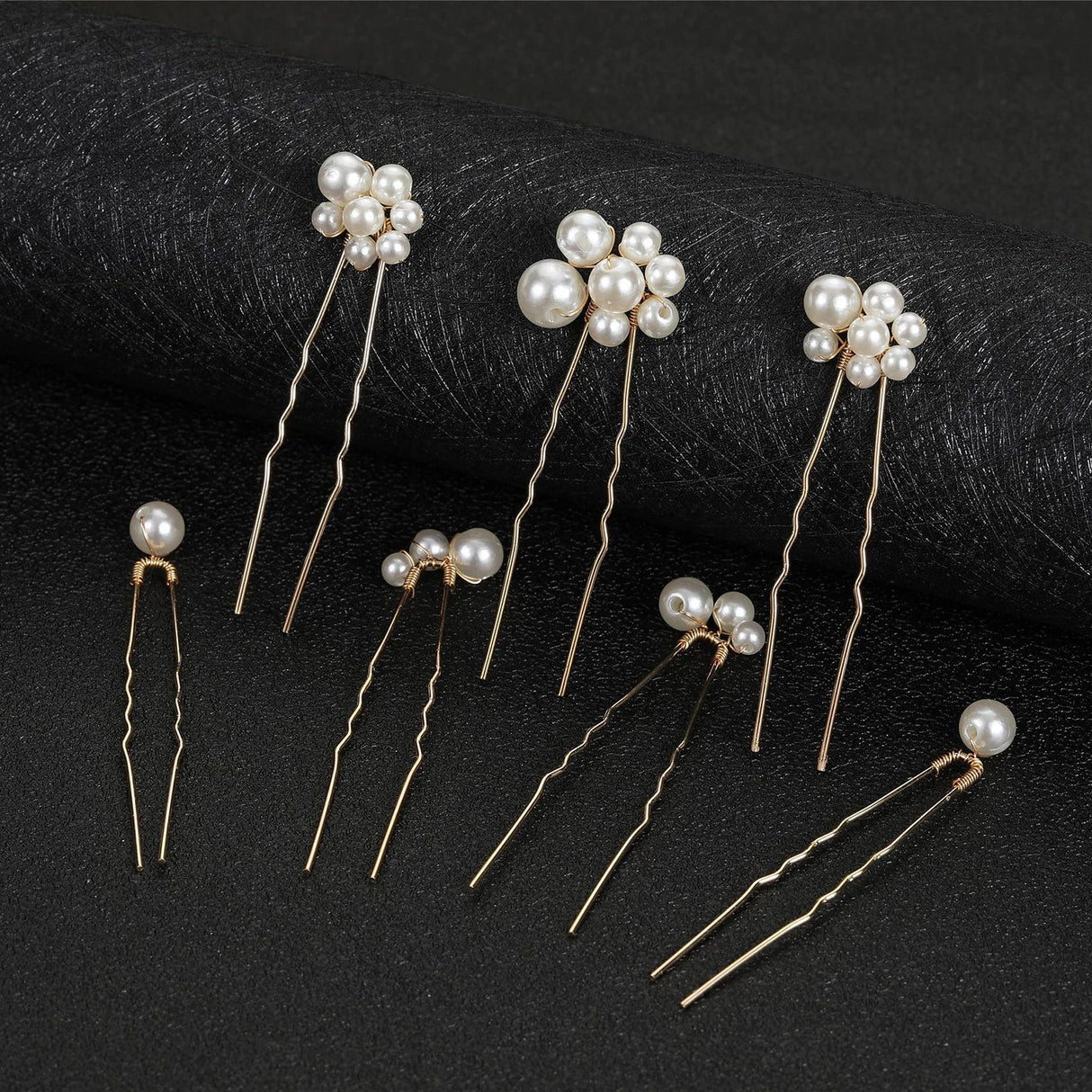 Pearl Flower Hairpin Side Comb Golden Leaf Shaped