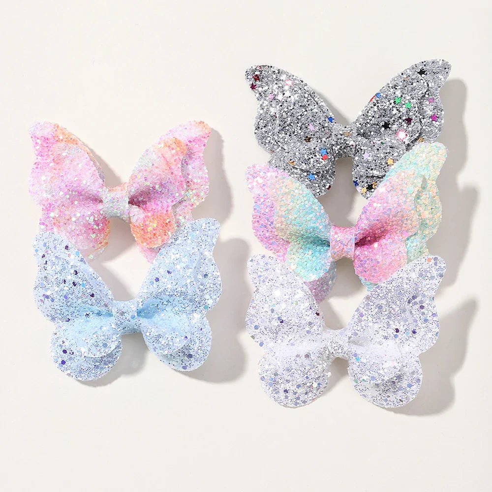2/4/5Pcs Girls Cute Sequins Double Butterfly Hair Clip