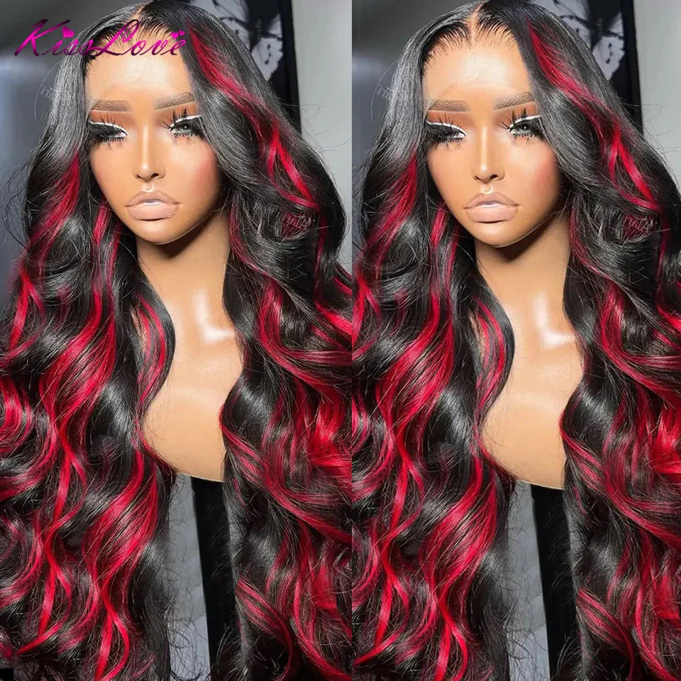 1B99J Burgundy Transparent Lace Front Human Hair Wig