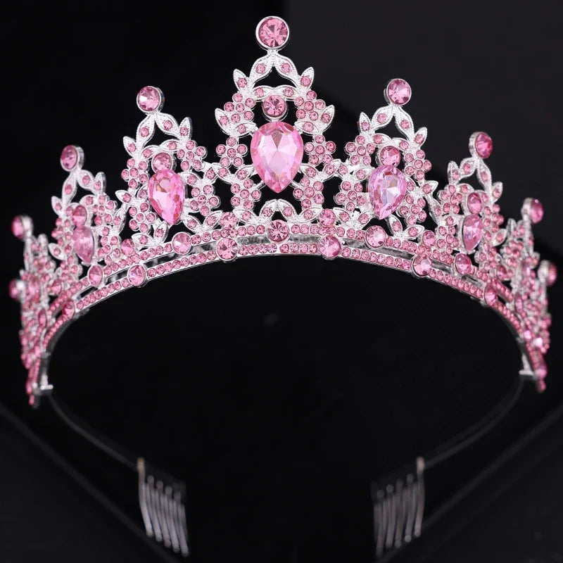 Pink Crystal Tiaras And Crowns Rhinestone Prom Diadem