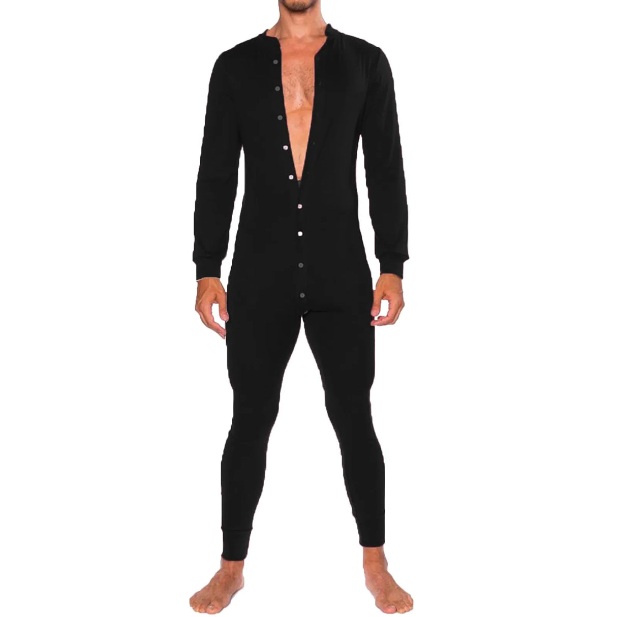 Mens Jumpsuit Romper Pajamas Casual Button Single-Breasted Bodysuit