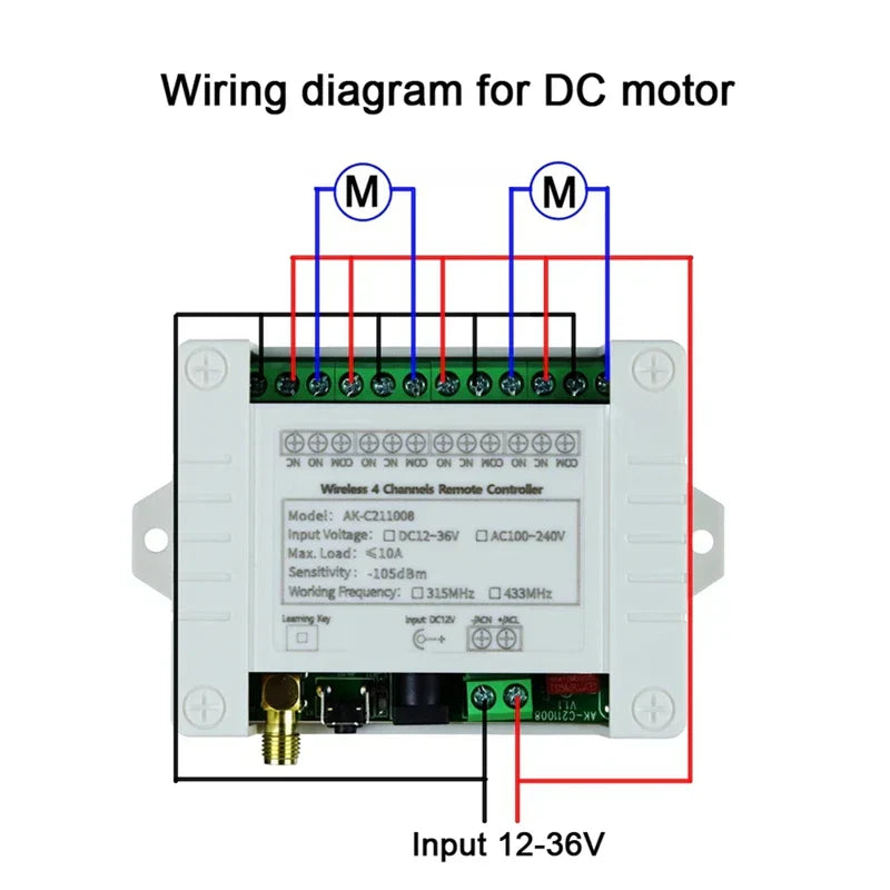 DC 12V 24V 4-Way Remote Control Switch Point-Acting