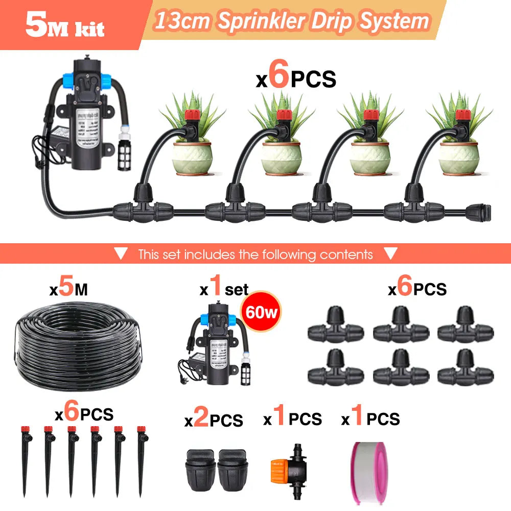 50-5M Garden Drip Irrigation System with Pump & Sprinklers