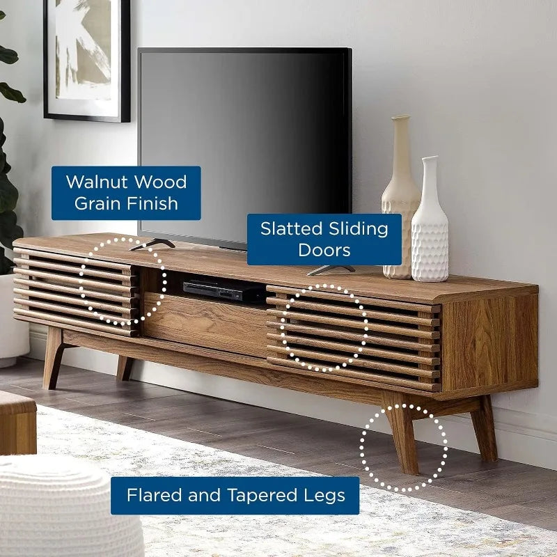 70" Mid-Century Modern Low Profile Entertainment TV Stand,