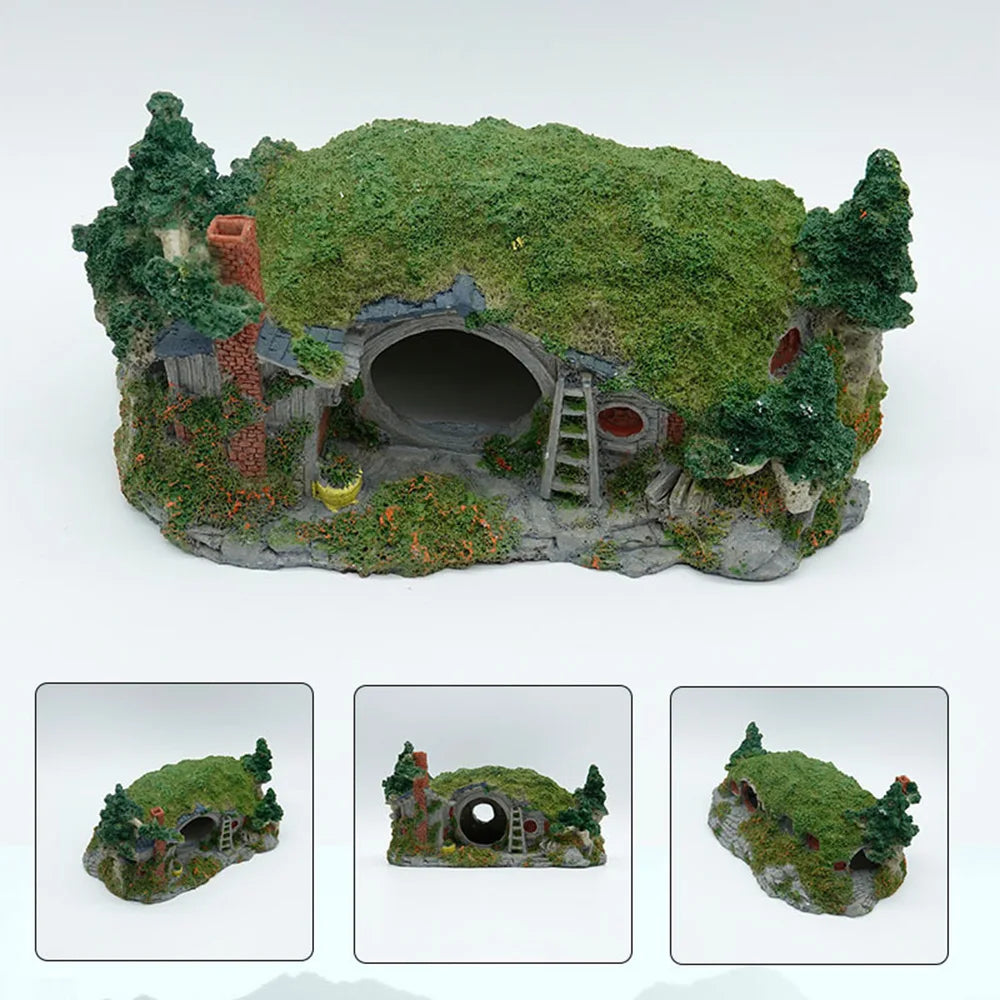 Aquarium Decoration Grass House Resin Cave Fish And
