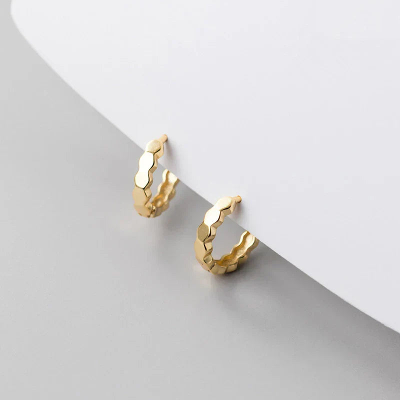 WANTME 925 Sterling Silver Simple Geometric Faceted Huggies