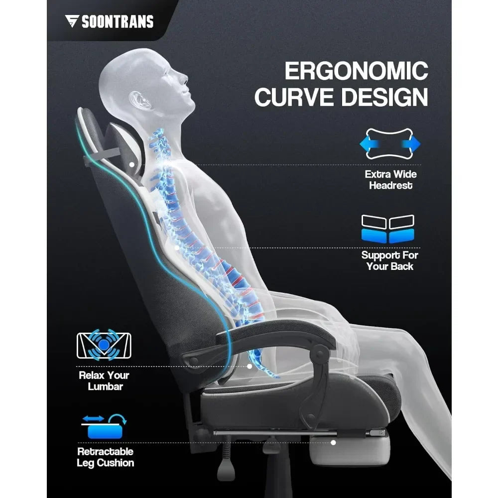 Reclining Chair Office (Polar White) Ergonomic Gamer Chair