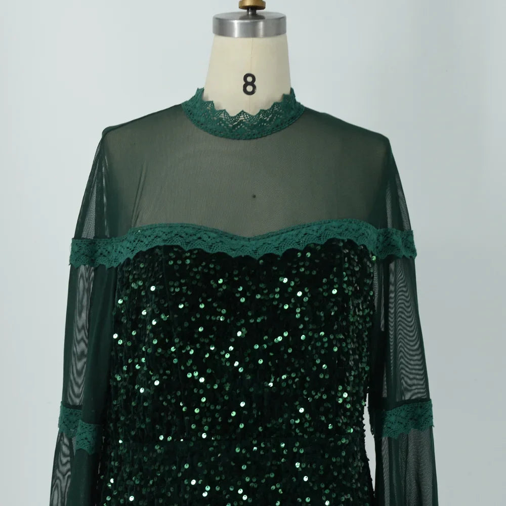Plus Size Evening Dresses Fashion Women Sequins Mesh
