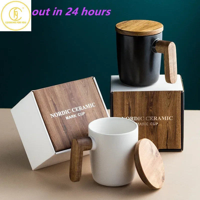 Gift Package 350ml Ceramic Coffee Mug with Wooden