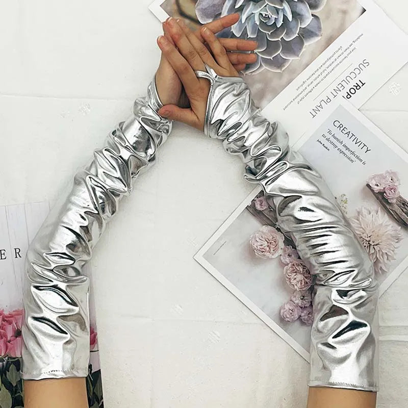 Halloween Lacquer Leather Hook Finger Long Gloves Cosplay