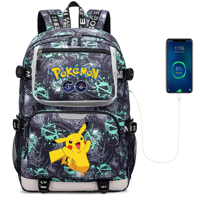 Pokemon Squirtle Cartoon School Bag USB Charging Large