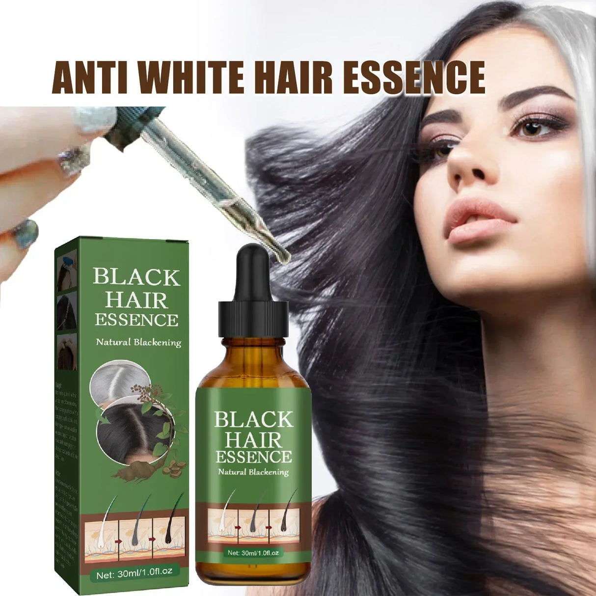 Gray Hair Treatment Serum White to Black Natural