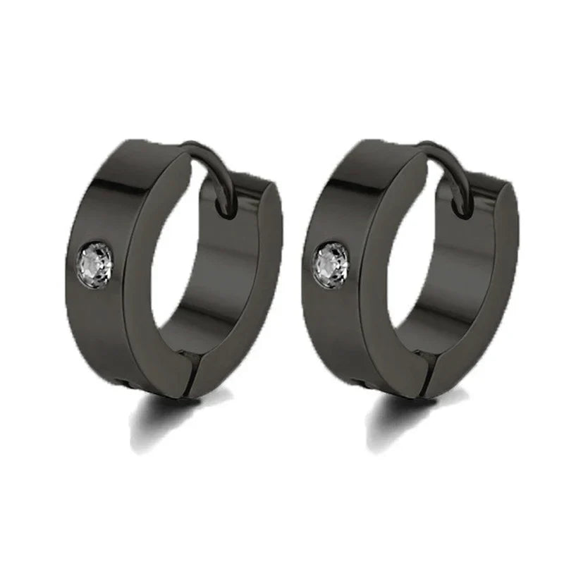 New Trendy Round Hoop Earrings Simple Zircon Stainless