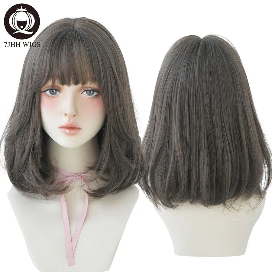 7JHH WIGS Black Short Bob Wig for Girl