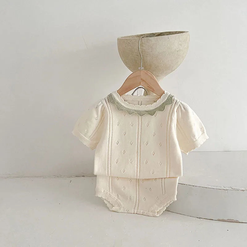 Summer Baby Clothing Set Hollow Out Knit Tee