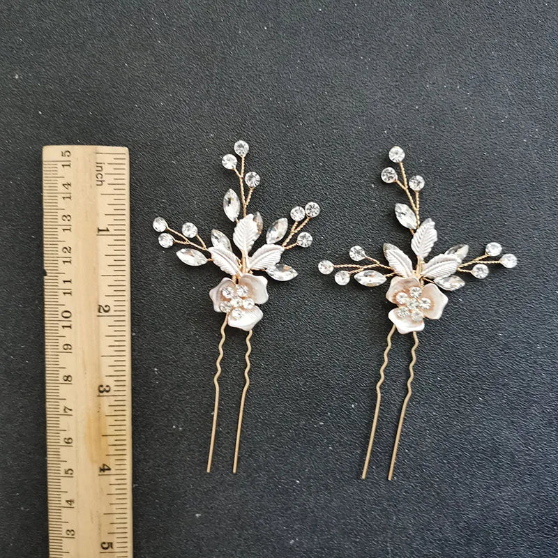 SLBRIDAL Handmade Golden Austrian Crystals Rhinestones Flower Leaf
