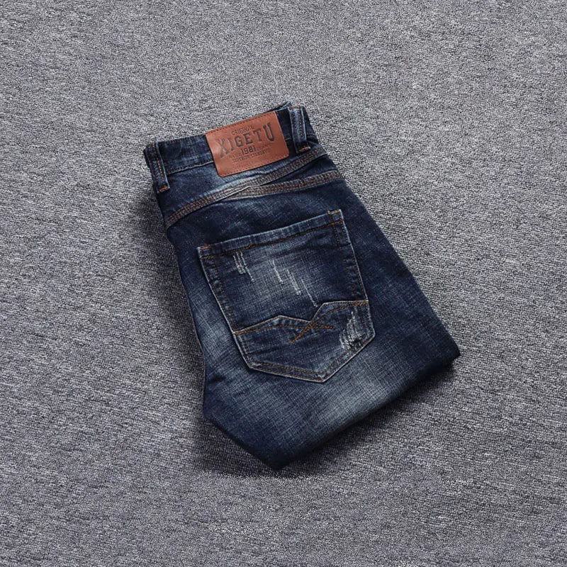 Italian Style Fashion Men Jeans Retro Dark Blue