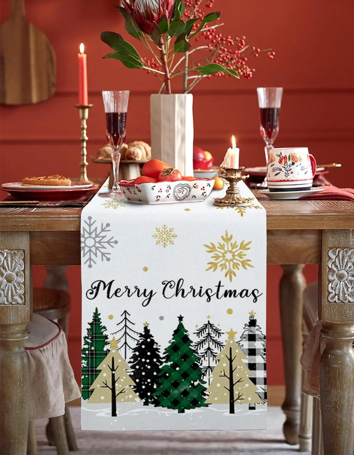 Christmas Snowflake Forest Linen Table Runners Dresser Scarves
